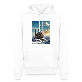 Paysage d’hiver steampunk avec tour radio 1.12 - Sweat à capuche Premium bio Homme - blanc - Devant - Nico (187cm)