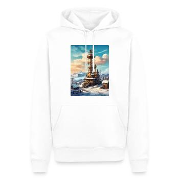 Paysage d’hiver steampunk avec tour radio 1.16 - Sweat à capuche Premium bio Homme - blanc - Devant - Nico (187cm)