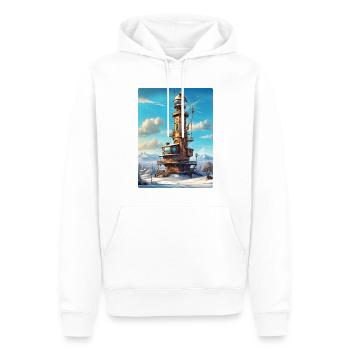 Steampunk Winterlandschaft mit Funkturm 1.18 - Männer Premium Bio Hoodie - Weiß - Vorne - Nico (187cm)