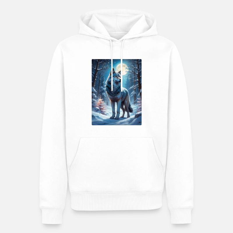 Winterlandschaft Wolf 1.4 - Männer Premium Bio Hoodie - Weiß