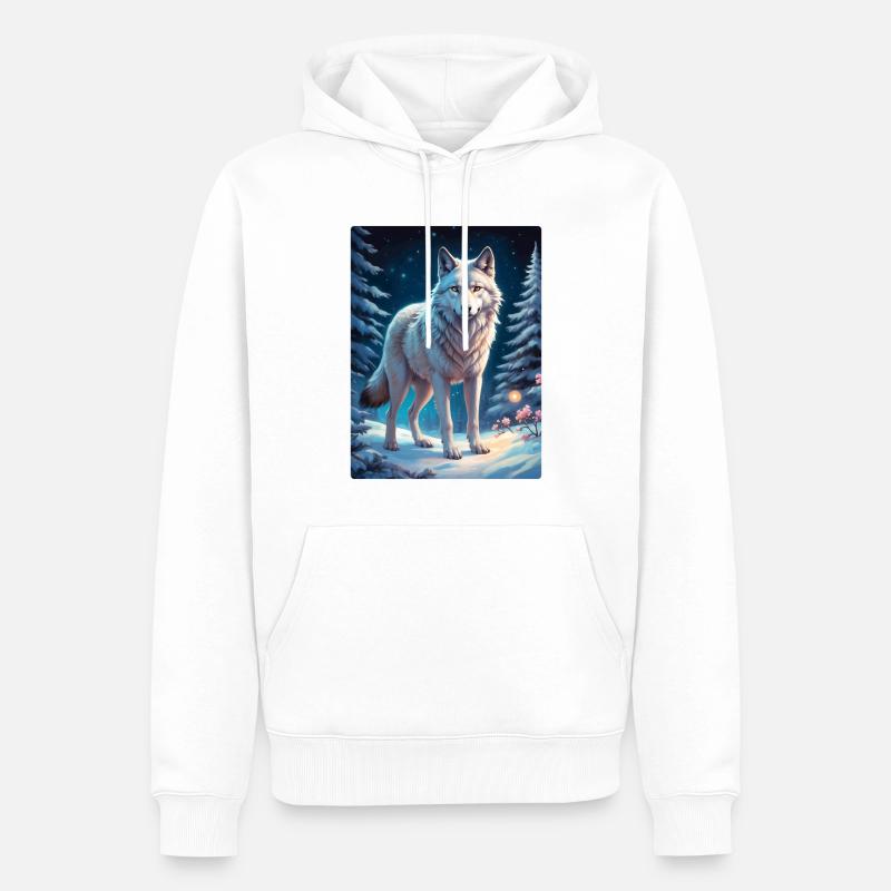 Winterlandschaft Wolf 1.1 - Männer Premium Bio Hoodie - Weiß