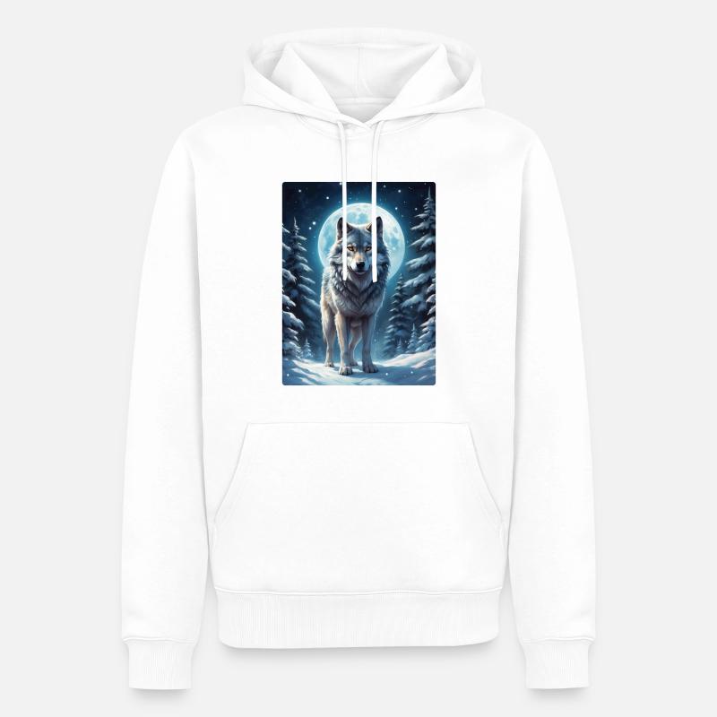 Winterlandschaft Wolf 1.13 - Männer Premium Bio Hoodie - Weiß