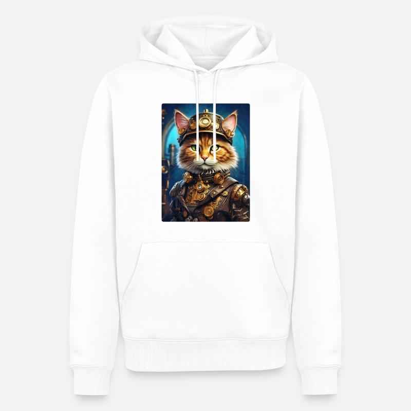 Chat steampunk 1.3 - Sweat à capuche Premium bio Homme - blanc