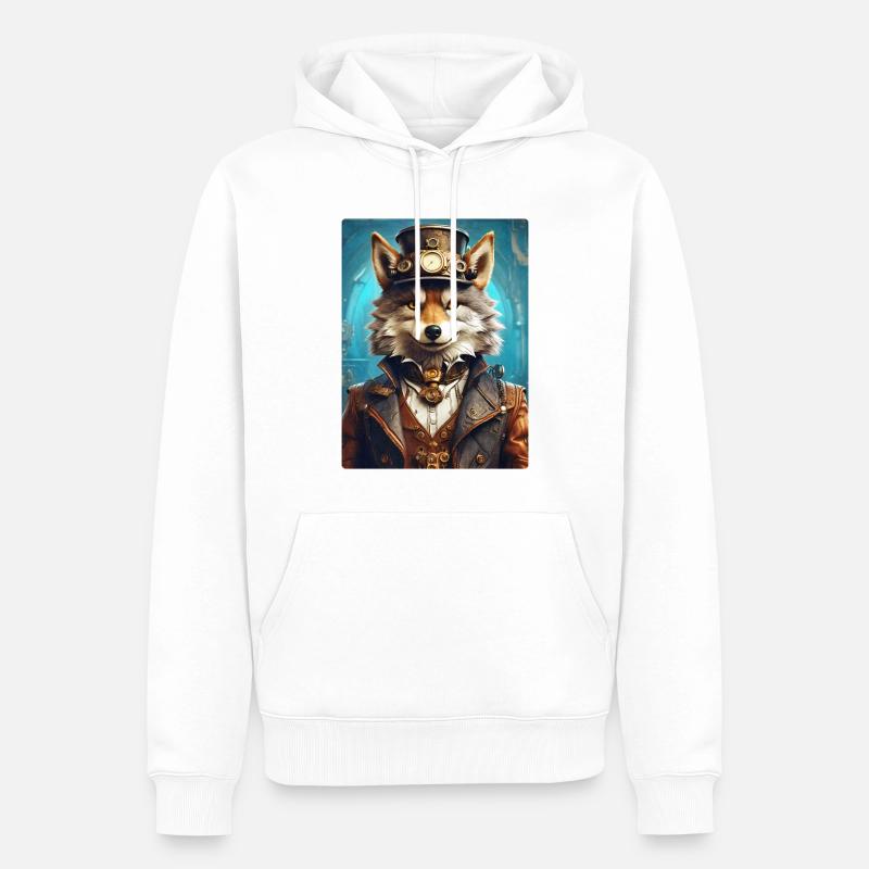 Steampunk Wolf 1.6 - Männer Premium Bio Hoodie - Weiß