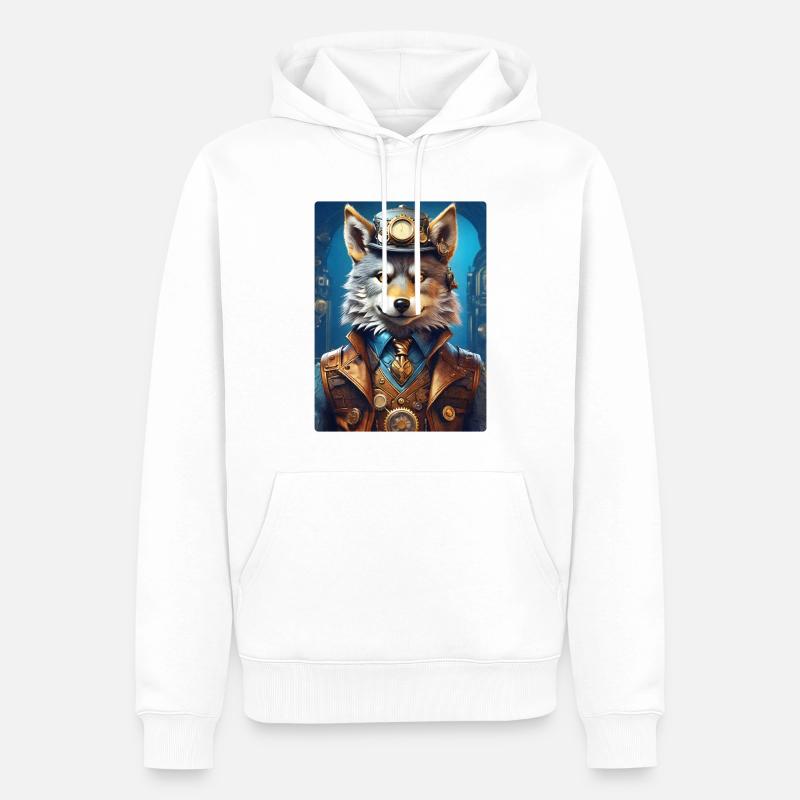 Loup Steampunk 1.12 - Sweat à capuche Premium bio Homme - blanc