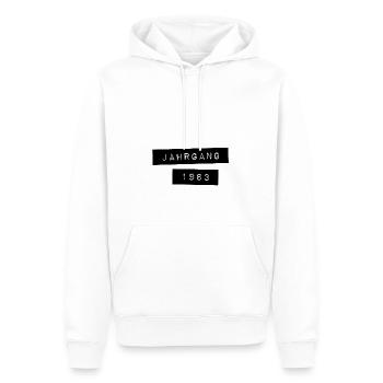 Etikett Jahrgang 1963, 60. Geburtstag, geboren 63 - Männer Premium Bio Hoodie - Weiß - Vorne - Nico (187cm)