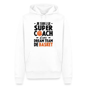 Je Suis Le Super Coach D'une Dream Team De Basket - Sweat à capuche Premium bio Homme - blanc - Devant - Nico (187cm)