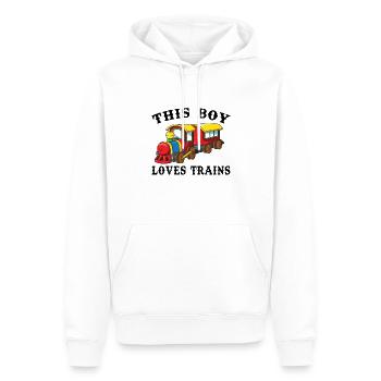 Dieser Junge liebt Züge - Männer Premium Bio Hoodie - Weiß - Vorne - Nico (187cm)