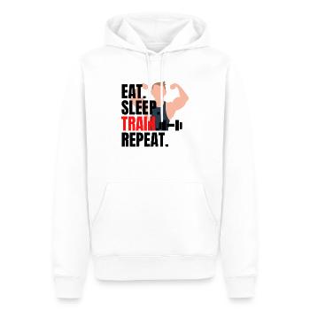 eat sleep, train repeat - Männer Premium Bio Hoodie - Weiß - Vorne - Nico (187cm)