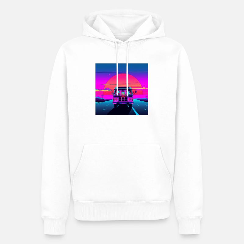 Van 80s Synthwave Sunset Miami - Männer Premium Bio Hoodie - Weiß