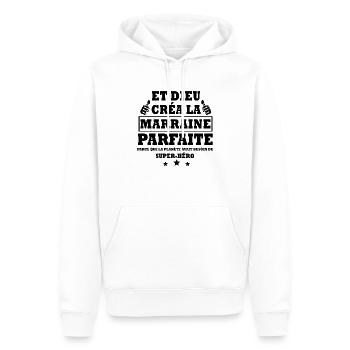 marraine parfaite / cadeau humour marraine - Sweat à capuche Premium bio Homme - blanc - Devant - Nico (187cm)