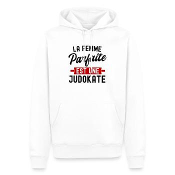 la femme idéale est judokate / cadeau femme judo - Sweat à capuche Premium bio Homme - blanc - Devant - Nico (187cm)