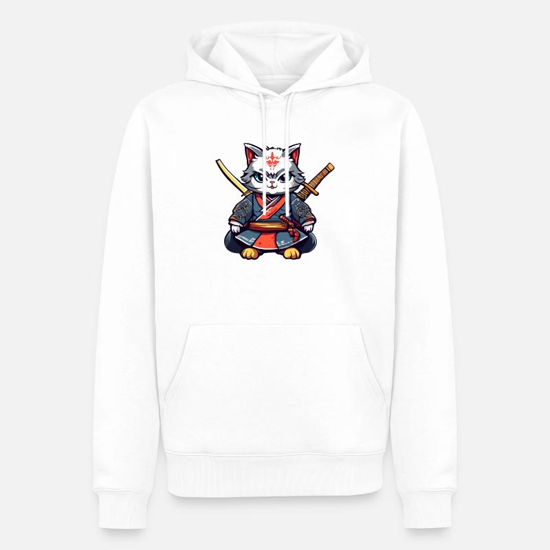 Samurai-Katze #40 - Männer Premium Bio Hoodie - Weiß
