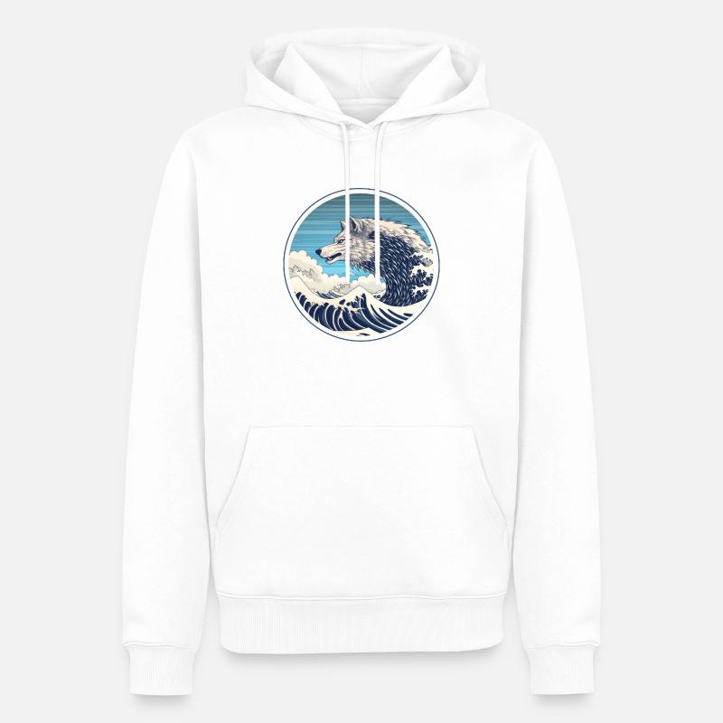 Seebär, der auf der Welle reitet - Männer Premium Bio Hoodie - Weiß
