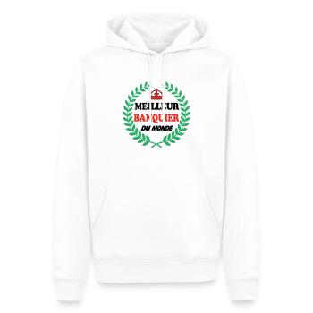 MEILLEUR BANQUIER DU MONDE - Sweat à capuche Premium bio Homme - blanc - Devant - Nico (187cm)