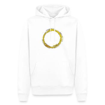 190314 Jeder existiert einzig im Spielraum 5x gelb - Männer Premium Bio Hoodie - Weiß - Vorne - Nico (187cm)
