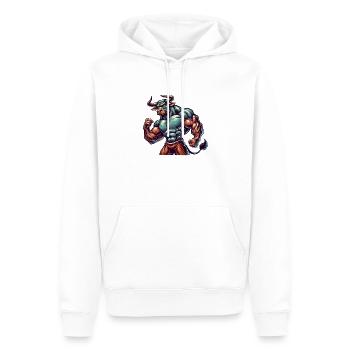 Stier Bodybuilder - Männer Premium Bio Hoodie - Weiß - Vorne - Nico (187cm)