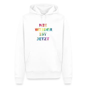 NIE WIEDER IST JETZT - Männer Premium Bio Hoodie - Weiß - Vorne - Nico (187cm)