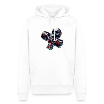 No Limit Workout Bodybuilding Skull mit Hantel - Männer Premium Bio Hoodie - Weiß - Vorne - Nico (187cm)