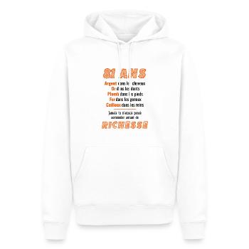 81 Ans Anniversaire Drôle Idée Cadeau - Sweat à capuche Premium bio Homme - blanc - Devant - Nico (187cm)