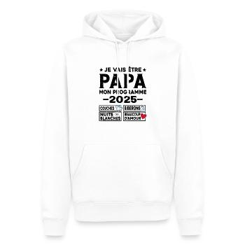 Je vais être papa mon programme en 2025 - Sweat à capuche Premium bio Homme - blanc - Devant - Nico (187cm)