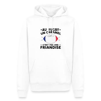 Au Rugby Un Caramel C'est Pas Une Friandise - Sweat à capuche Premium bio Homme - blanc - Devant - Nico (187cm)