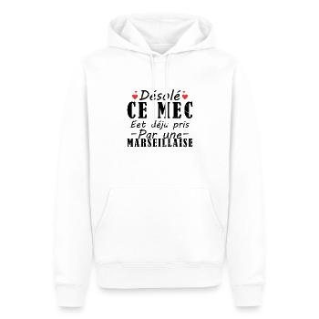 Mec Avec Marseillaise Cadeau Couple Saint Valentin - Sweat à capuche Premium bio Homme - blanc - Devant - Nico (187cm)