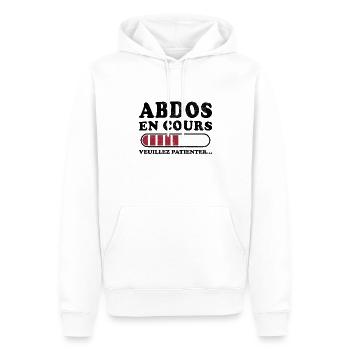 Abs in progress please wait - Men’s Premium Organic Hoodie - white - Front - Nico (187cm)