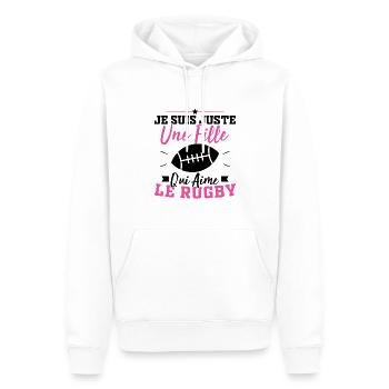Ich bin nur ein Mädchen, das Rugby liebt - Männer Premium Bio Hoodie - Weiß - Vorne - Nico (187cm)