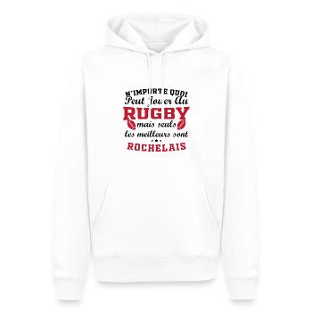 Rugby La Rochelle supporter rochelais club rugby - Sweat à capuche Premium bio Homme - blanc - Devant - Nico (187cm)