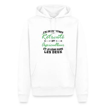Two Titles Retired and Farmer Man Gift - Men’s Premium Organic Hoodie - white - Front - Nico (187cm)