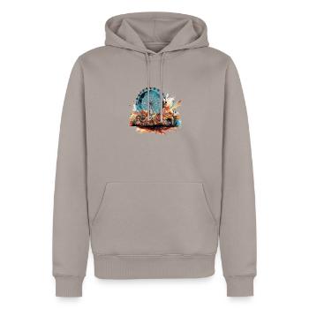 Parc d’attractions Foire, Fête foraine, Festival folklorique - Sweat à capuche Premium bio Homme - taupe - Devant - Nico (187cm)