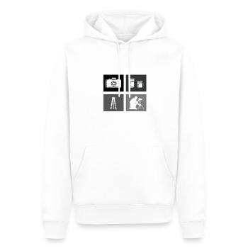 Appareil photo, Photographe de nature, Photographe animalier - Sweat à capuche Premium bio Homme - blanc - Devant - Nico (187cm)