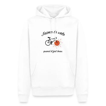 J'aime le vélo quand il fait beau - Sweat à capuche Premium bio Homme - blanc - Devant - Nico (187cm)