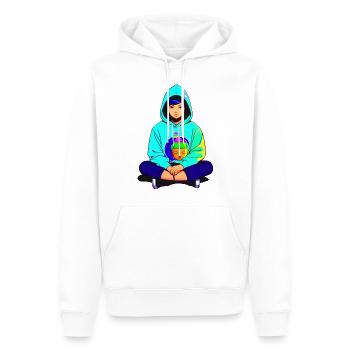 Cute girl doing yoga with hoodie - Men’s Premium Organic Hoodie - white - Front - Nico (187cm)