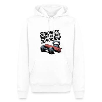 Stronger Today, Calmer Tomorrow – Fit & Zen - Männer Premium Bio Hoodie - Weiß - Vorne - Nico (187cm)