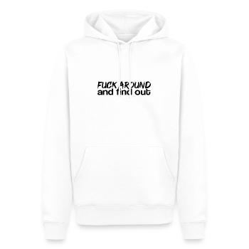 F**k Around And Find Out (White) - Men’s Premium Organic Hoodie - white - Front - Nico (187cm)