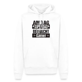 Dad Shirt Super Dad by day Gamer by night disant - Sweat à capuche Premium bio Homme - blanc - Devant - Nico (187cm)