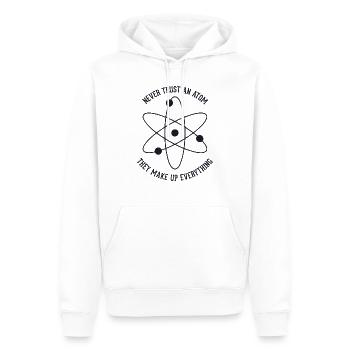 Never trust an Atom - they make up everything - Männer Premium Bio Hoodie - Weiß - Vorne - Nico (187cm)