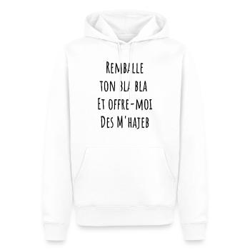 remballe tes bla bla et offre moi des m'hajeb - Sweat à capuche Premium bio Homme - blanc - Devant - Nico (187cm)