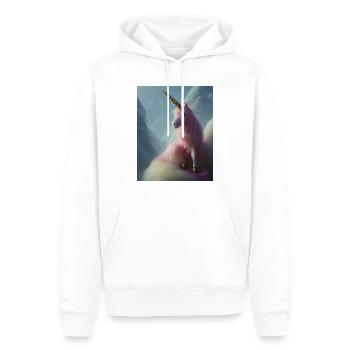 Comic Cartoon Zeichnung eines queeren Einhorns mit Rosa - Männer Premium Bio Hoodie - Weiß - Vorne - Nico (187cm)