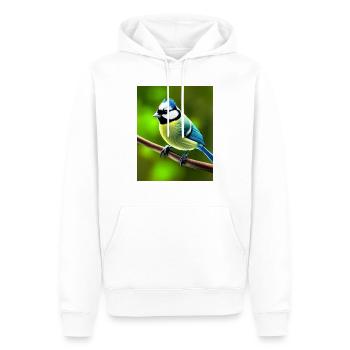 Cooles Comic-Porträt einer Blaumeise im Wald - Männer Premium Bio Hoodie - Weiß - Vorne - Nico (187cm)