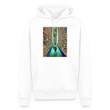 "Die Bücherei der Zeit" - Männer Premium Bio Hoodie - Weiß - Vorne - Nico (187cm)