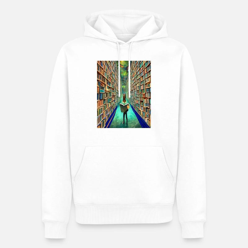 "Die Bücherei der Zeit" - Männer Premium Bio Hoodie - Weiß