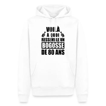 bogosse de 80 ans / cadeau anniversaire 80 ans - Sweat à capuche Premium bio Homme - blanc - Devant - Nico (187cm)