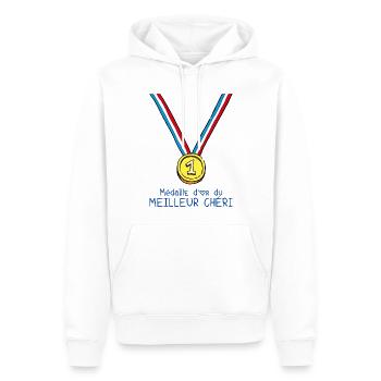 T-shirt Médaille d'or du meilleur chéri - Sweat à capuche Premium bio Homme - blanc - Devant - Nico (187cm)