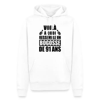 bogosse 91 ans / t-shirt anniversaire 91 ans - Sweat à capuche Premium bio Homme - blanc - Devant - Nico (187cm)