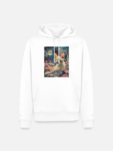 A Feline's Laser-Lit Odyssey - Men’s Premium Organic Hoodie - white
