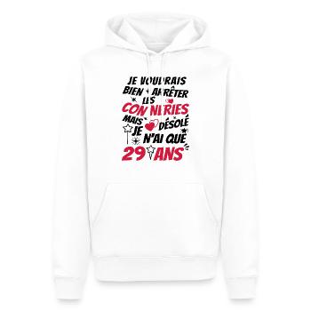 connerie 29 ans / cadeau 29 ans / jai 29 ans - Sweat à capuche Premium bio Homme - blanc - Devant - Nico (187cm)
