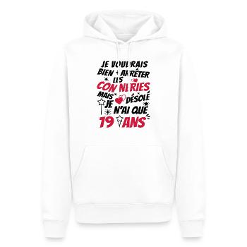j'ai 19 ans / idée cadeau anniversaire / 19 ans - Sweat à capuche Premium bio Homme - blanc - Devant - Nico (187cm)